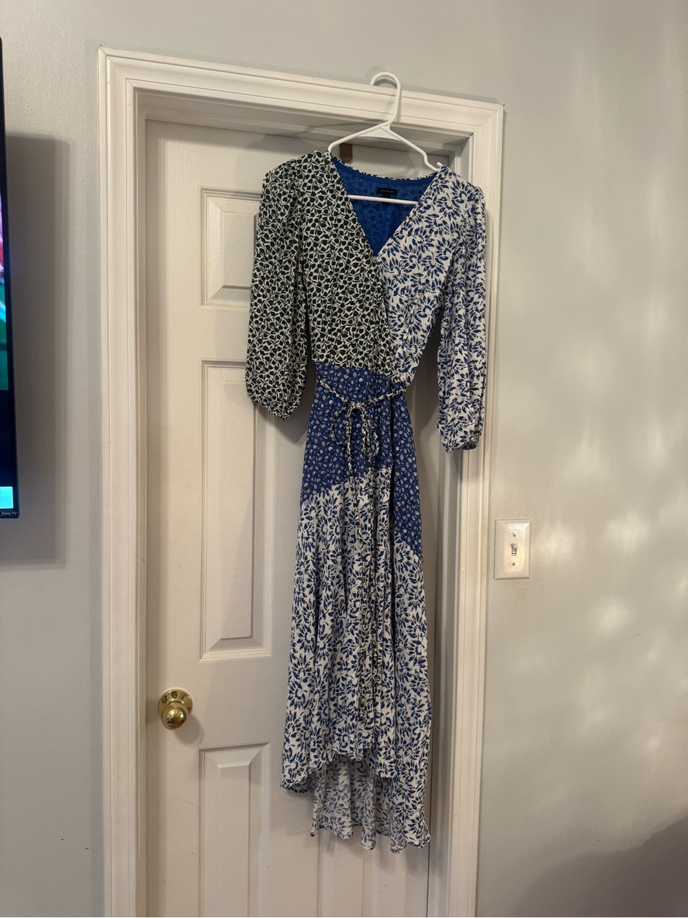 Ann Taylor | Blue and Green Mixed-Print High-Low Maxi Dress